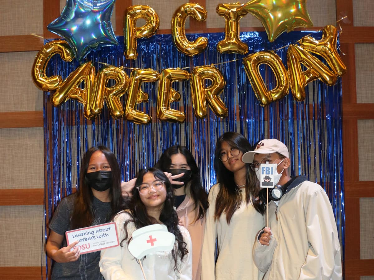 Students enjoy a photobooth at Career Day
